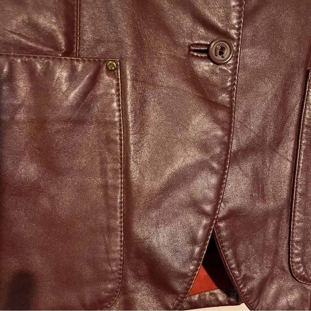 Women’s Etienne Aigner Vintage 70s Oxblood Leather Jacket Size 8 Lined - Picture 4 of 8